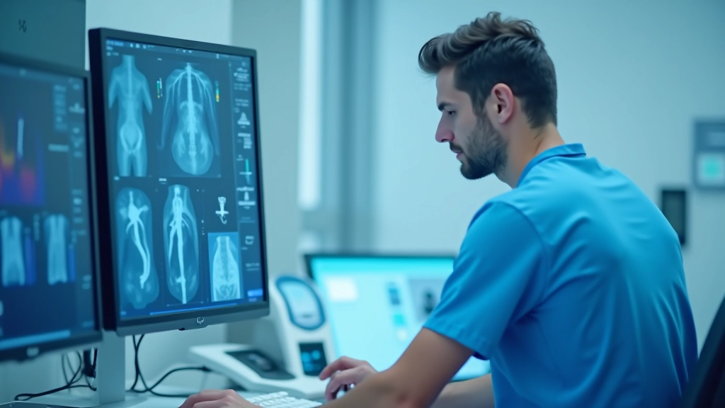 Hastane laboratuvarında yapay zeka analiz sistemi kuruluyor, teknikçi kalibrasyonu kontrol ediyor